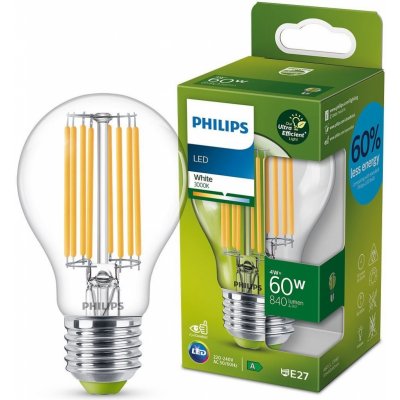 Philips 8719514343788 LED filamentová žárovka 1x4W/60W E27 840lm 3000K čirá, Ultra Efficient – Zbozi.Blesk.cz