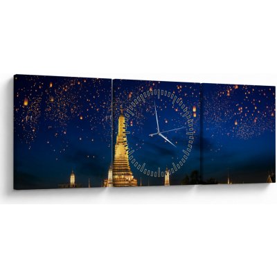 Obraz - Lampióny štěstí, Bangkok (s hodinami), třídílný 90x30 cm s hodinami – Hledejceny.cz