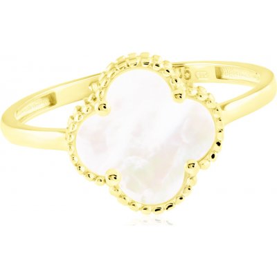 Gemmax Jewelry Zlatý prsten Čtyřlístek s bílou perletí ve stylu Vintage střední GLRYL-52-01386