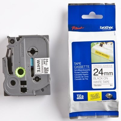 Páska Brother TZE-S251, 24mm, bílá/černá, adhezivní, laminovaná, délka 8m – Zboží Živě