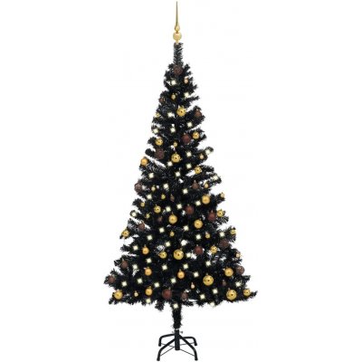 zahrada-XL Umělý vánoční stromek s LED a sadou koulí černý 150 cm PVC