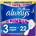 Always Platinum Night Velikost 3 Hygienické Vložky s křidélky 22 ks – Zboží Mobilmania