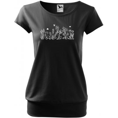 NakupTextil Tričko City s potiskem bílé a černé kytky 01-černá – Zbozi.Blesk.cz