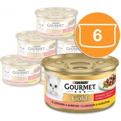 Gourmet Gold kousky ve šťávě s lososem a kuřecím 6 x 85 g