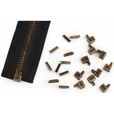 Sada spodních koncovek na opravu spirálového a kovového zipu Varianta: staromosaz, Balení: 20 sada – Hledejceny.cz