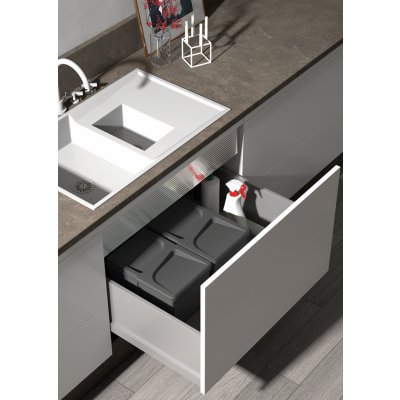 In-Design Systém odpadkových košů do zásuvky - PRAKTIK šířka skříňky 450 antracit 2 x 20l – Zboží Dáma