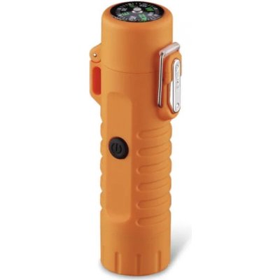 Daklos Plazmový nabíjecí voděodolný větruodolný elektrický s kompasem a LED světlem v dárkové krabičce oranžový