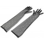 Dlouhé společenské rukavice tylové s perlami malé černá – Zboží Dáma