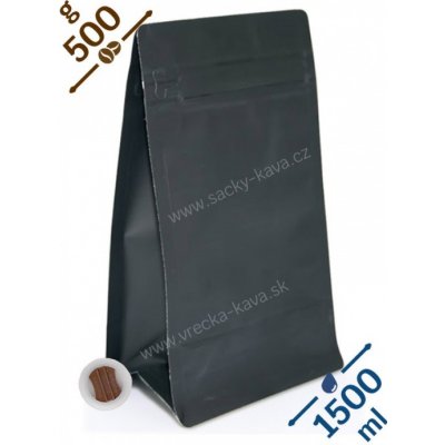 Sáčky na kávu s plochým dnem ZIPem a ventilem, 1500ml, černý papír, 140x255x90, PAP/VMPET/PE, 500g, Flat Bottom