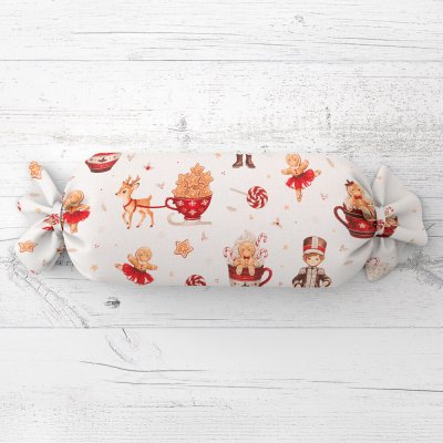 Biante Vánoční polštář válec bonbon Sandra SA-798 Louskáček a perníčky - červeno-hnědé na bílém 15x80 cm – Hledejceny.cz