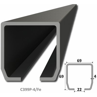 C profil PICOLLO (69x69x4mm) čierny, dĺžka 2m