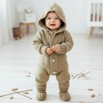 Kojenecký pletený overálek capáčky kapučíno – Sleviste.cz