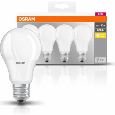 Osram sada 4x LED žárovka E27, A60, 8,5W, 806lm, 2700K, teplá bílá – Zbozi.Blesk.cz