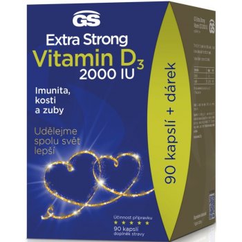 GS Extra Strong vitamin D3 2000 IU 90 kapslí DÁRKOVÉ balení 2022