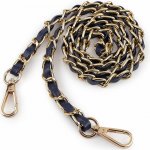 Koženkový popruh / ucho s řetízkem a karabinami, na kabelky a mobilní telefony šíře 2 cm - modrá tmavá zlatá – Zbozi.Blesk.cz