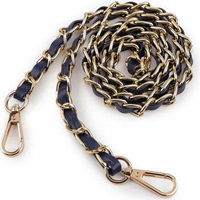 Koženkový popruh / ucho s řetízkem a karabinami, na kabelky a mobilní telefony šíře 2 cm - modrá tmavá zlatá – Zbozi.Blesk.cz