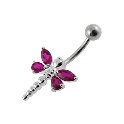 Šperky4U stříbrný piercing do pupíku vážka tm. růžová BP01188-F – Zbozi.Blesk.cz