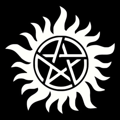 Samolepka (na auto, notebook) Supernatural (Lovci duchů) - pentagram - bílá (3)