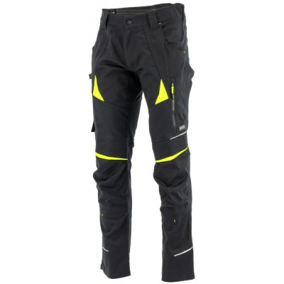 Sara Workwear Strečové kalhoty COTTONFLEX černá žlutá – Sleviste.cz