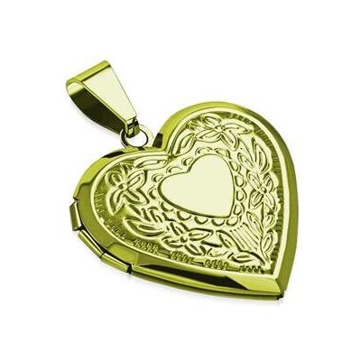 Šperky4U Zlacený ocelový přívěsek medailon otevírací srdíčko s ornamenty OPP1774 GD – Zboží Mobilmania