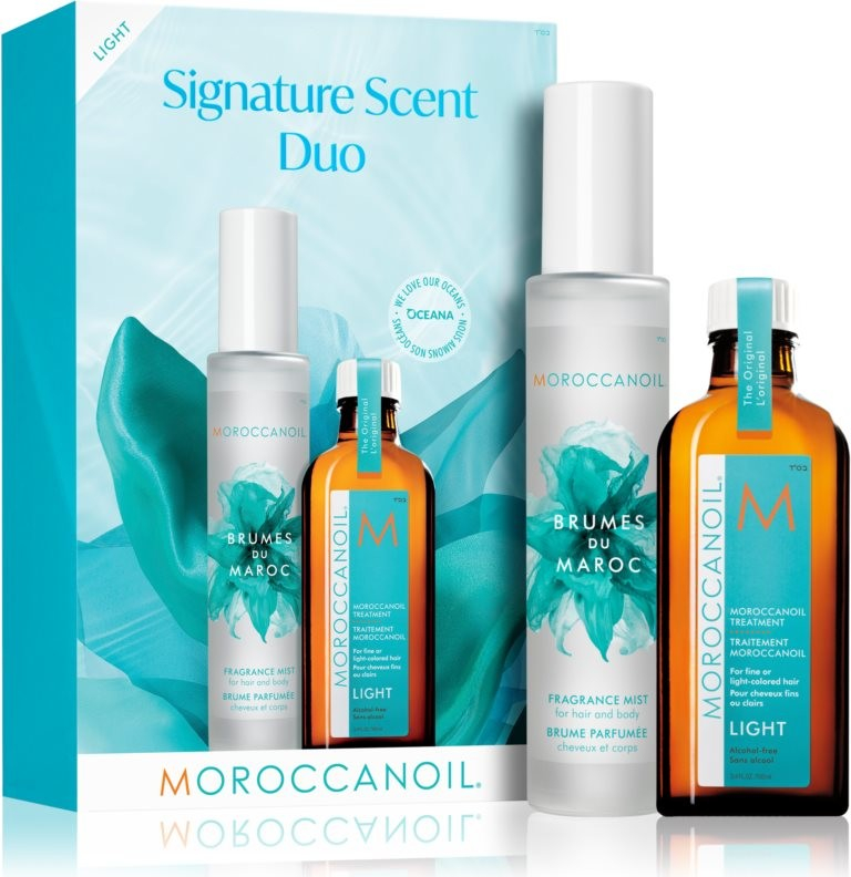 Moroccanoil Treatment Brumes Du Maroc parfémovaný sprej na tělo a vlasy 100 ml + Treatment Light olej pro jemné, barvené vlasy 100 ml dárková sada