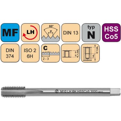 NÁSTROJE CZ Závitník strojní M16x1 ISO2 HSSE DIN 374 C Levý - CZZ3000L-M16X1-ISO2 – Hledejceny.cz
