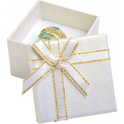 JKBOX Bílá papírová krabička s mašlí se zlatým okrajem IK011