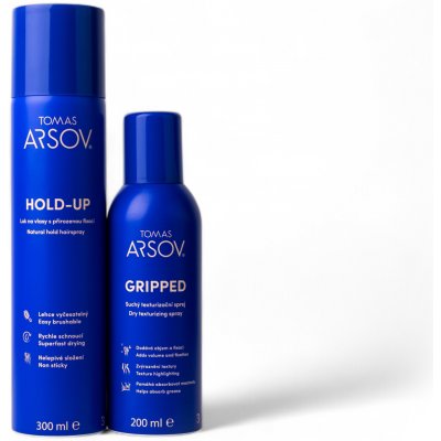 Tomas Arsov Profi styling pack HOLD-UP lak na vlasy s přirozenou fixací 300 ml, GRIPPED suchý texturizační sprej 200 ml (set) – Zboží Dáma