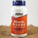 Doplněk stravy Now Vitamin D3 & K2 1000 IU 45 μg x 120 rostlinných kapslí