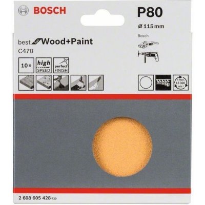 10x Brusný papír Bosch Best for Wood and Paint C470 115mm, hr. 80 (2608605428) – Zboží Dáma
