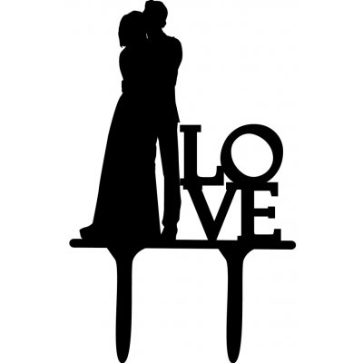 Zápich - Novomanželé s nápisem Love – motiv č. 1 Velikost: Buk: šířka 20 cm – Hledejceny.cz
