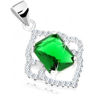 Šperky eshop Stříbrný přívěsek 925 smaragdově zelený obdélník čirý špičatý lem SP32.14