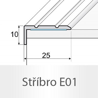 PROFIL Team Schodová hrana stříbrná E01 25 x 10 mm x 1,2 m – Zbozi.Blesk.cz