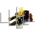 Obraz 5D pětidílný - 125 x 70 cm - bottles of wine and ripe grapes isolated on white láhve vína a zralé hrozny izolovaných na bílém – Hledejceny.cz