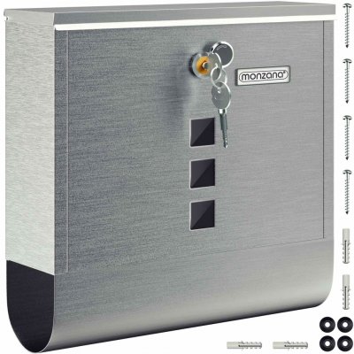 MONZANA® Poštovní schránka křížový zámek s měděnou uzamykací vložkou otočný kryt 31x10x34 cm průhledové okénko jmenovka přihrádka na noviny snadná montáž nerezová ocel 2 klíče poštovní schránka stříbr – Sleviste.cz