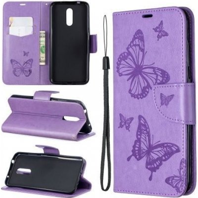 Pouzdro Butterfly PU kožené peněženkové Nokia 3.2 - fialové