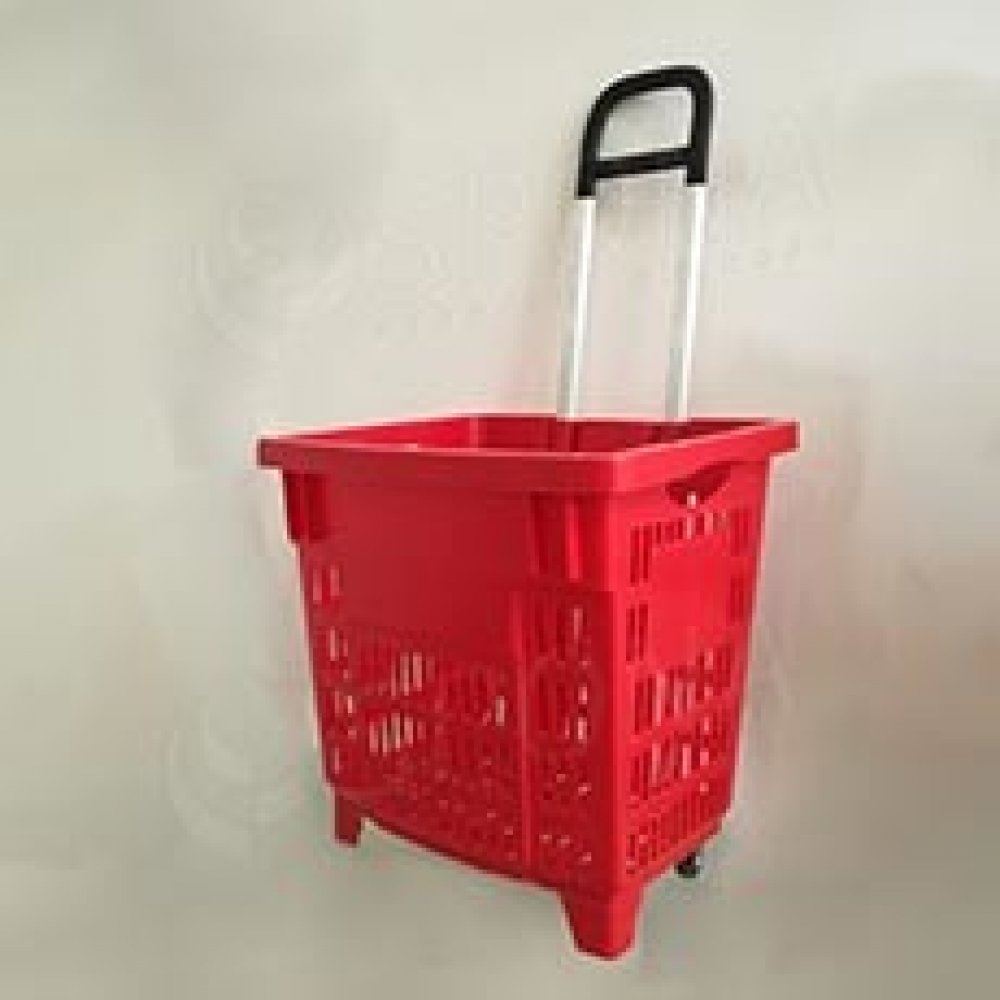 Košík nákupní na kolečkách, objem 62 L, červený plast AC | Srovnanicen.cz