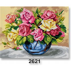 VTC Vyšívací předloha 70243 2621 váza s květinami růžovo-žlutá 30x40cm