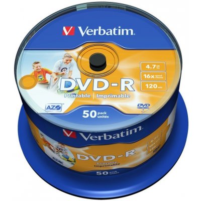 Verbatim DVD-R 4,7GB 16x, AZO, printable, spindle, 50ks (43533) – Zboží Živě