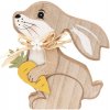 Velikonoční dekorace Zajíc dřevěný na postavení s mrkvičkou 14 cm