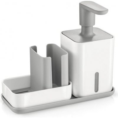 TESCOMA Puro bílo-šedý – plastový dávkovač prostředku na mytí nádobí s nádobkou na houbičku – Zboží Mobilmania
