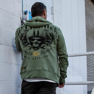 Yakuza Premium Selection mikina s kapucou 3824 Hell Rider olivová – Zboží Dáma