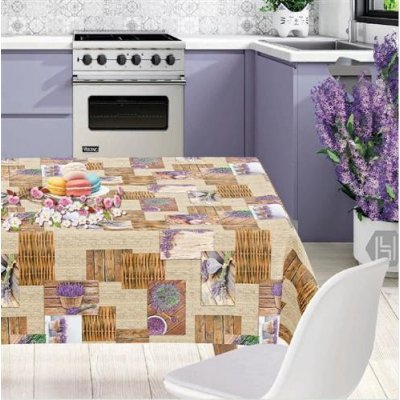 Ubrus PVC 157A, metráž, 20 m x 140 cm, levandule s proutěnými prvky, IMPOL TRADE – Zboží Mobilmania