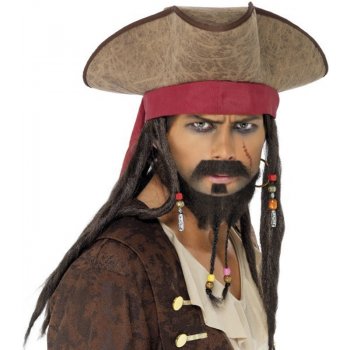 Klobouk pirátský s vlasy a šátkem Jack Sparrow