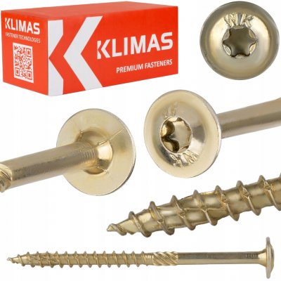 Konstrukční vrut do dřeva KLIMAS 8x140 TORX talířová hlava TX40 žlutý Zn (25 ks v balení) – Zbozi.Blesk.cz