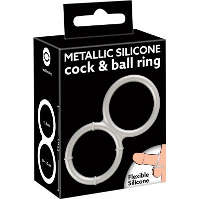 You2Toys - dvojitý silikonový kroužek na penis a varlata s kovovým efektem stříbrný