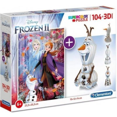 CurePink: Třpytivé Disney Frozen II Ledové královtsví II: Postavy + 3D model postavičky Olaf 23,5 x 33,5 cm|10 x 12 x 14 cm 104 dílků – Zbozi.Blesk.cz