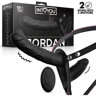 InToYou Jordan Double Vibrating Dildo Strap on with Remote Black – Zboží Dáma