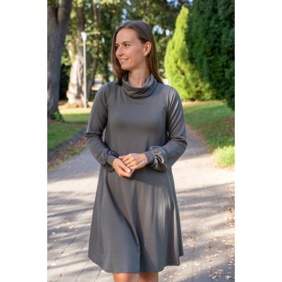 Jsem máma Zimní bambusové kojicí šaty se skrytými zipy grafitově šedé – Zboží Mobilmania