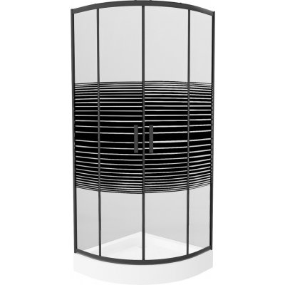 MEXEN/S - Rio sprchový kout čtvrtkruh 90x90, pruhy, černá + bílá vanička se sifonem 863-090-090-70-20-4710 – Sleviste.cz